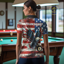 Load image into Gallery viewer, Personalized Vintage American Flag Eagle Billiard Shirt For Women, Patriotic 8 Ball Pool Jerseys TDM4155