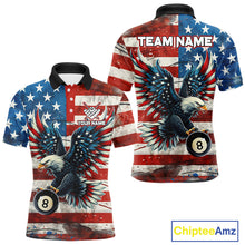 Load image into Gallery viewer, Personalized Vintage American Flag Eagle Billiard Shirt For Men, Patriotic 8 Ball Pool Jerseys TDM4155