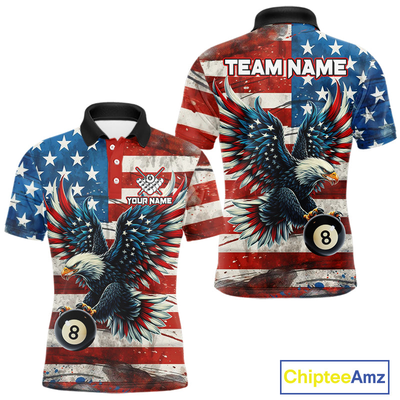 Personalized Vintage American Flag Eagle Billiard Shirt For Men, Patriotic 8 Ball Pool Jerseys TDM4155
