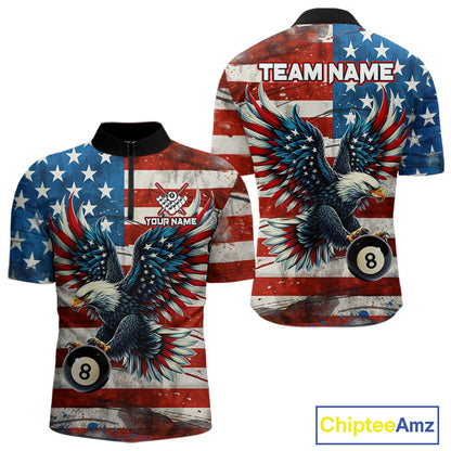 Personalized Vintage American Flag Eagle Billiard Shirt For Men, Patriotic 8 Ball Pool Jerseys TDM4155