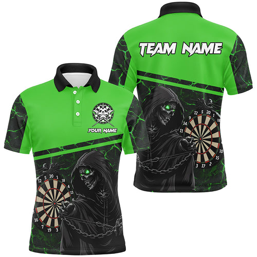 Personalized Death Skeleton Custom Green Darts Polo & Quarter-Zip Shirts For Men, Cool Darts Jersey TDM1984
