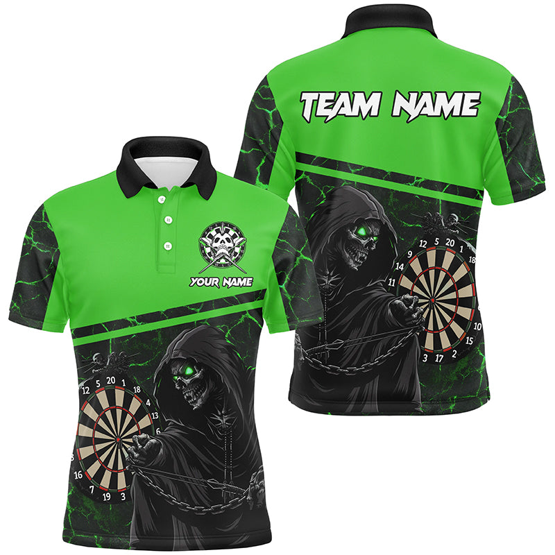 Personalized Death Skeleton Custom Green Darts Polo & Quarter-Zip Shirts For Men, Cool Darts Jersey TDM1984