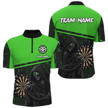 Load image into Gallery viewer, Personalized Death Skeleton Custom Green Darts Polo &amp; Quarter-Zip Shirts For Men, Cool Darts Jersey TDM1984