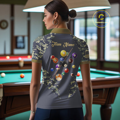 Personalized Flame 8 Ball Camo Billiard Shirts Custom Navy Blue Pool Team Jerseys Polo & 1/4 Zip TDM4332