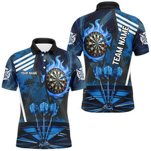 Load image into Gallery viewer, Blue Dartboard Fire Flame Hitting Target Custom Dart Shirts For Men, Darts League Team Jerseys TDM2700