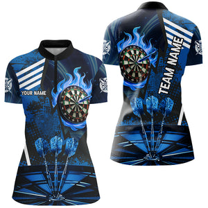 Blue Dartboard Fire Flame Hitting Target Custom Dart Shirts For Women, Darts League Team Jerseys TDM2700