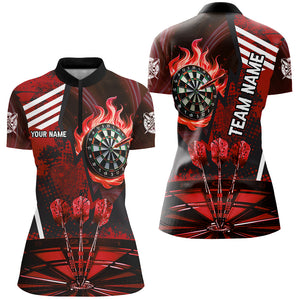 Red Dartboard Fire Flame Hitting Target Custom Dart Shirts For Women, Darts League Team Jerseys TDM2701