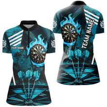 Load image into Gallery viewer, Turquoise Dartboard Fire Flame Hitting Target Custom Dart Shirts For Women, Darts League Team Jerseys TDM2702