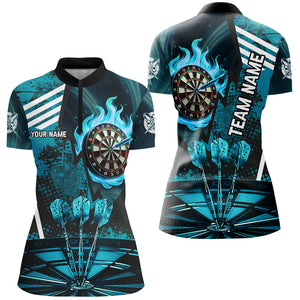 Turquoise Dartboard Fire Flame Hitting Target Custom Dart Shirts For Women, Darts League Team Jerseys TDM2702