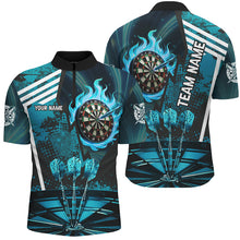 Load image into Gallery viewer, Turquoise Dartboard Fire Flame Hitting Target Custom Dart Shirts For Men, Darts League Team Jerseys TDM2702