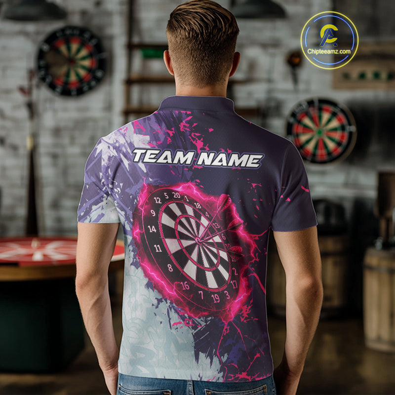 Pink And Purple Grunge Darts Polo & Quarter Zip Custom Darts Shirt For Men, Darts Team Jersey TDM4978
