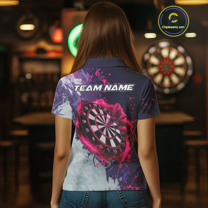 Pink And Purple Grunge Darts Polo & Quarter Zip Custom Darts Shirt For Women, Darts Team Jersey TDM4978
