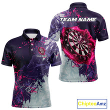Load image into Gallery viewer, Pink And Purple Grunge Darts Polo &amp; Quarter Zip Custom Darts Shirt For Men, Darts Team Jersey TDM4978