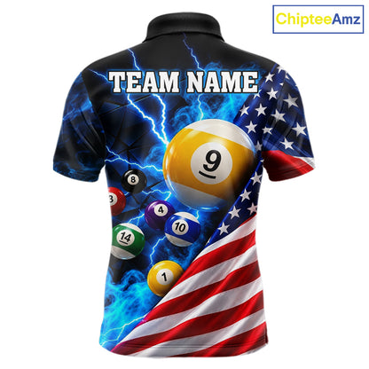 Blue Lightning Thunder American Flag Billiard Shirt For Men Custom Pool Balls Billiard Team Jersey TDM7817