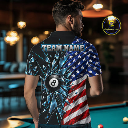 American Flag Break Glass 8 Ball Billiard Pool Shirt For Men Custom Patriotic Billiard Team Jersey TDM7819