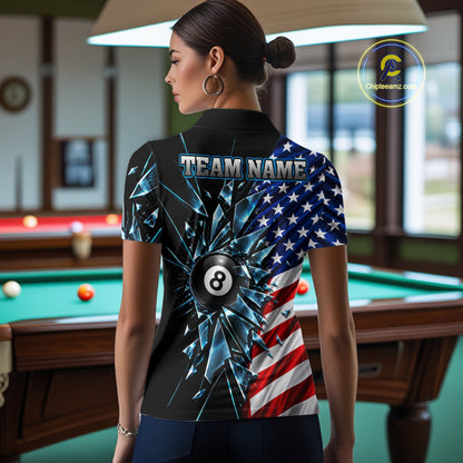 American Flag Break Glass 8 Ball Billiard Pool Shirt For Women Custom Patriotic Billiard Team Jersey TDM7819