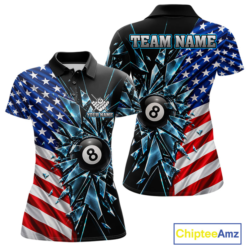 American Flag Break Glass 8 Ball Billiard Pool Shirt For Women Custom Patriotic Billiard Team Jersey TDM7819