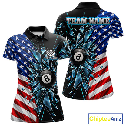 American Flag Break Glass 8 Ball Billiard Pool Shirt For Women Custom Patriotic Billiard Team Jersey TDM7819