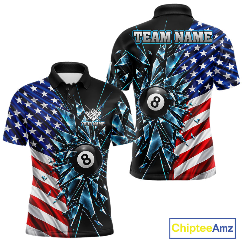American Flag Break Glass 8 Ball Billiard Pool Shirt For Men Custom Patriotic Billiard Team Jersey TDM7819