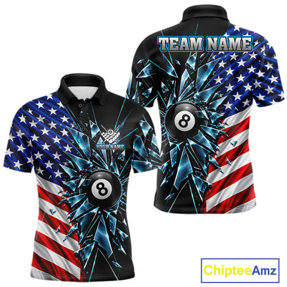 American Flag Break Glass 8 Ball Billiard Pool Shirt For Men Custom Patriotic Billiard Team Jersey TDM7819