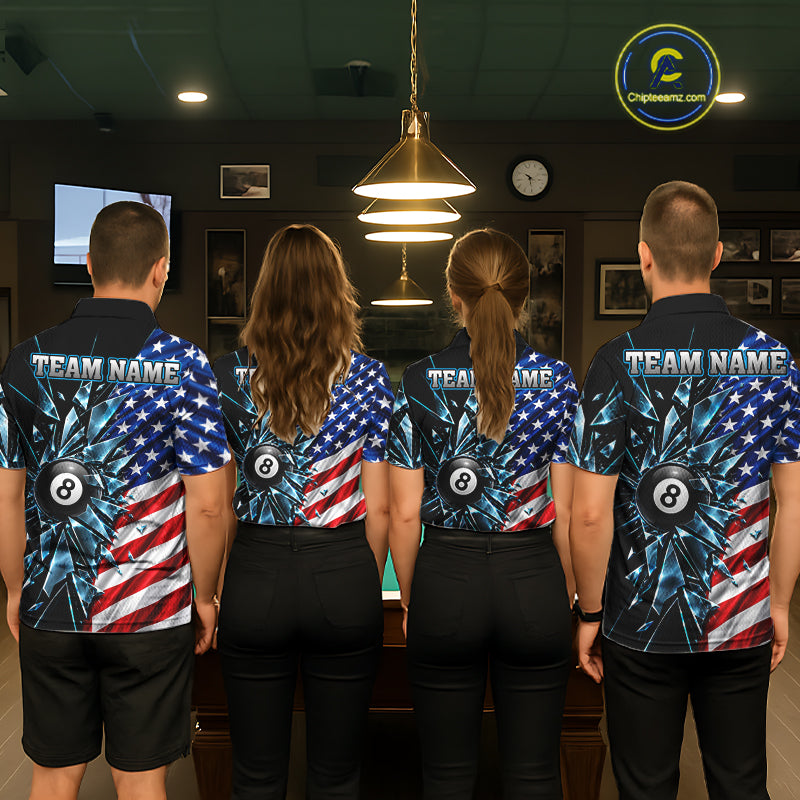 American Flag Break Glass 8 Ball Billiard Pool Shirt For Women Custom Patriotic Billiard Team Jersey TDM7819