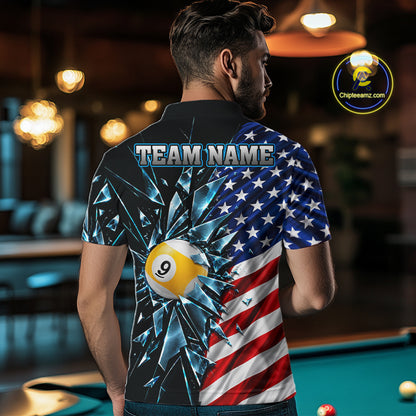 American Flag Break Glass 8 Ball & 9 Ball Billiard Shirt For Men Custom Patriotic Pool Team Jersey TDM7820