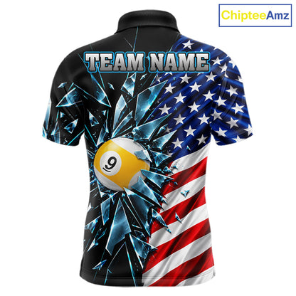 American Flag Break Glass 8 Ball & 9 Ball Billiard Shirt For Men Custom Patriotic Pool Team Jersey TDM7820
