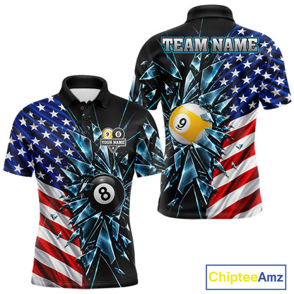 American Flag Break Glass 8 Ball & 9 Ball Billiard Shirt For Men Custom Patriotic Pool Team Jersey TDM7820