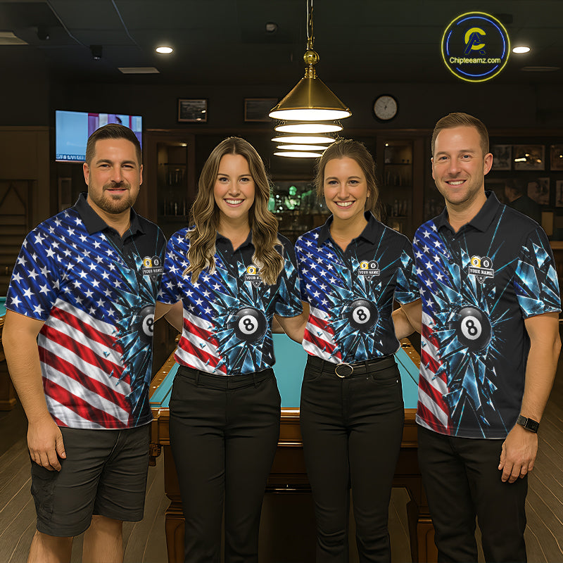 American Flag Break Glass 8 Ball & 9 Ball Billiard Shirt For Men Custom Patriotic Pool Team Jersey TDM7820