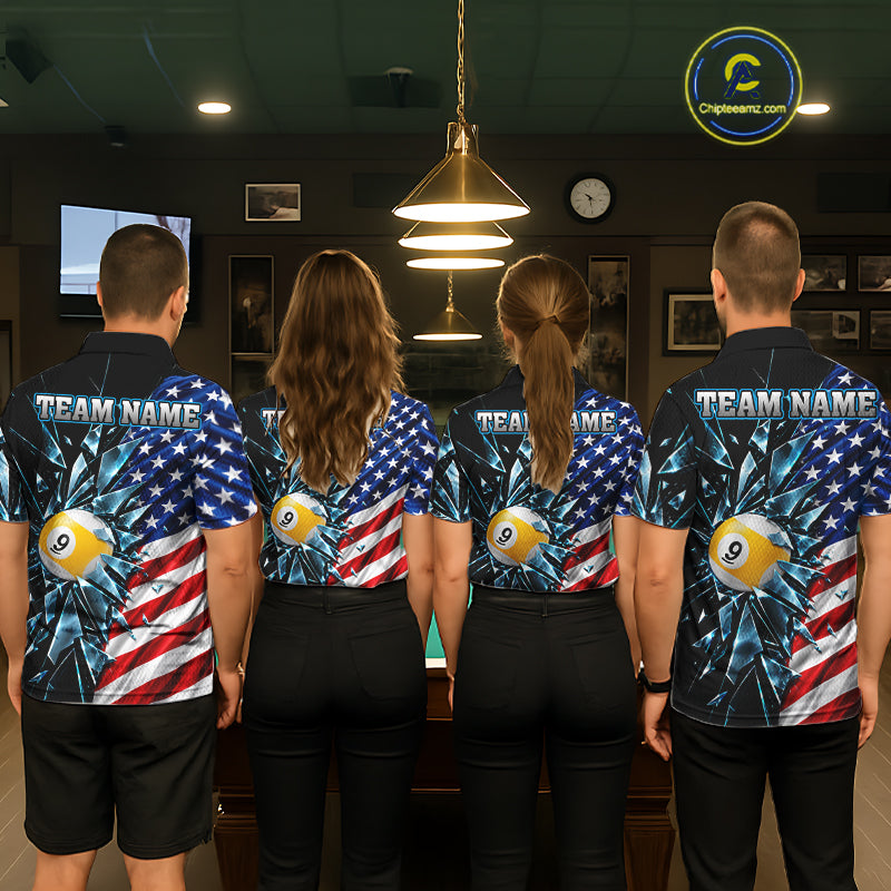 American Flag Break Glass 8 Ball & 9 Ball Billiard Shirt For Men Custom Patriotic Pool Team Jersey TDM7820