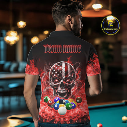 Red Flame Smoke American Flag Eagle Skull Billiard Shirt For Men Custom 8 Ball Pool Team Jersey TDM7821