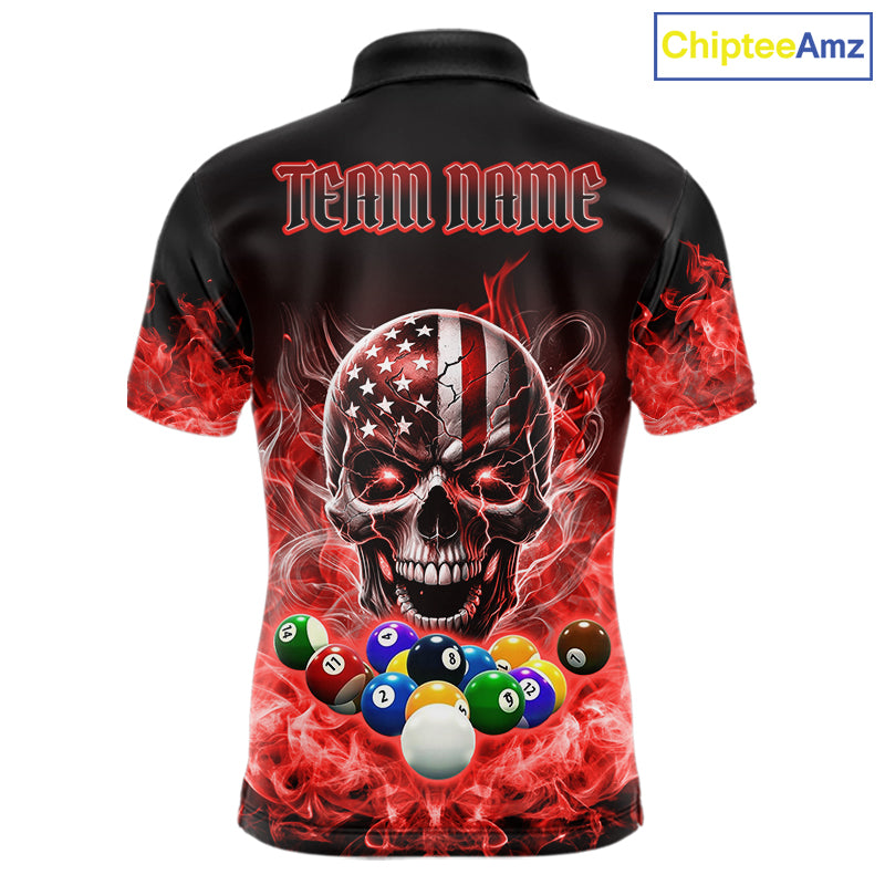 Red Flame Smoke American Flag Eagle Skull Billiard Shirt For Men Custom 8 Ball Pool Team Jersey TDM7821