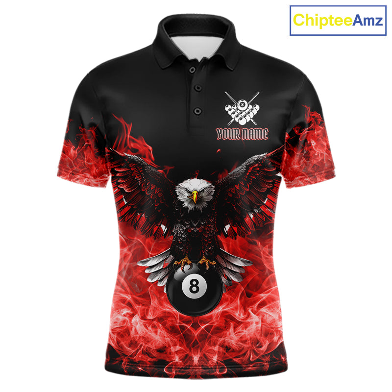 Red Flame Smoke American Flag Eagle Skull Billiard Shirt For Men Custom 8 Ball Pool Team Jersey TDM7821