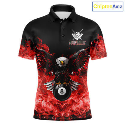 Red Flame Smoke American Flag Eagle Skull Billiard Shirt For Men Custom 8 Ball Pool Team Jersey TDM7821