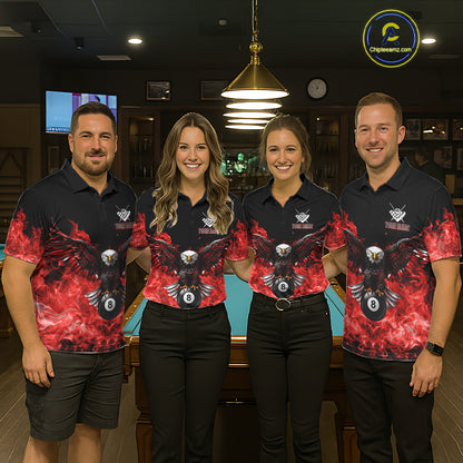 Red Flame Smoke American Flag Eagle Skull Billiard Shirt For Women Custom 8 Ball Pool Team Jersey TDM7821