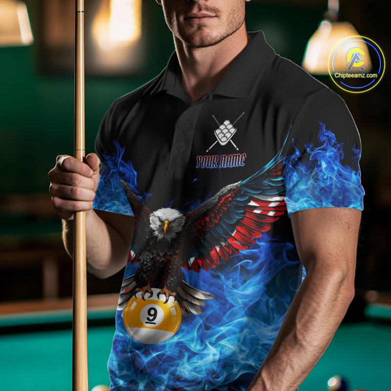 Blue Flame Smoke American Flag Eagle Skull Billiard Shirt For Men Custom 9 Ball Pool Team Jersey TDM7823