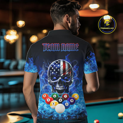 Blue Flame Smoke American Flag Eagle Skull Billiard Shirt For Men Custom 9 Ball Pool Team Jersey TDM7823