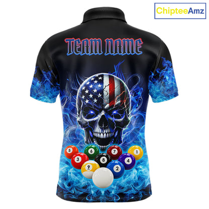 Blue Flame Smoke American Flag Eagle Skull Billiard Shirt For Men Custom 9 Ball Pool Team Jersey TDM7823