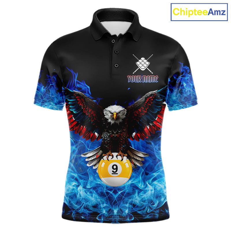 Blue Flame Smoke American Flag Eagle Skull Billiard Shirt For Men Custom 9 Ball Pool Team Jersey TDM7823