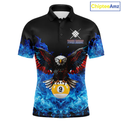 Blue Flame Smoke American Flag Eagle Skull Billiard Shirt For Men Custom 9 Ball Pool Team Jersey TDM7823