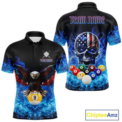Blue Flame Smoke American Flag Eagle Skull Billiard Shirt For Men Custom 9 Ball Pool Team Jersey TDM7823