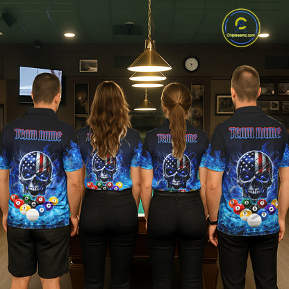 Blue Flame Smoke American Flag Eagle Skull Billiard Shirt For Women Custom 9 Ball Pool Team Jersey TDM7823