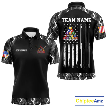 Custom Vintage Camo Flame US Flag Billiard Shirt For Men, 8 Ball Pool Team Jersey Polo & 1/4 Zip TDM7828