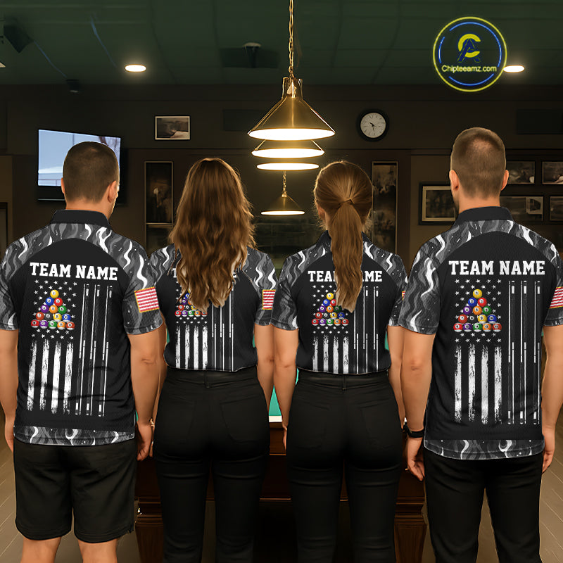 Custom Vintage Camo Flame US Flag Billiard Shirt For Women, 8 Ball Pool Team Jersey Polo & 1/4 Zip TDM7828