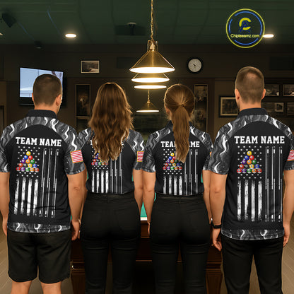 Custom Vintage Camo Flame US Flag Billiard Shirt For Women, 8 Ball Pool Team Jersey Polo & 1/4 Zip TDM7828
