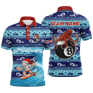 Funny Christmas Santa Surfing Swell Billiard Men Polo Shirts Custom Billiard Merry Christmas Shirts TDM0537