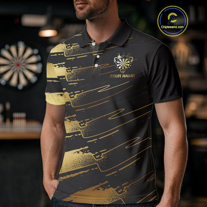 Black And Gold Funny Skull Crown Darts Shirt For Men Custom Dart Jerseys Team Polo & Quarter Zip TDM5168