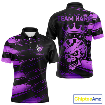 Black And Purple Funny Skull Crown Darts Shirt For Men Custom Dart Jerseys Team Polo & 1/4 Zip TDM5170