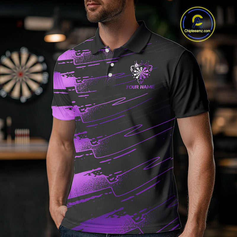 Black And Purple Funny Skull Crown Darts Shirt For Men Custom Dart Jerseys Team Polo & 1/4 Zip TDM5170