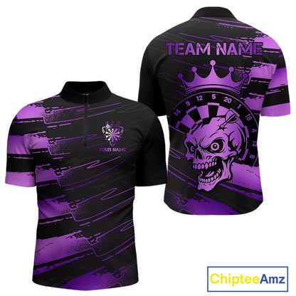 Black And Purple Funny Skull Crown Darts Shirt For Men Custom Dart Jerseys Team Polo & 1/4 Zip TDM5170